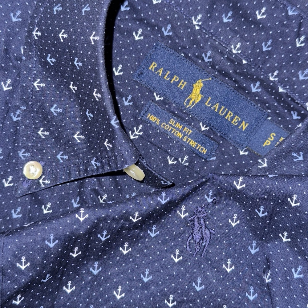 Polo Ralph Lauren Long Sleeve Button Down Cotton Stretch Men S Slim Anchors Blue